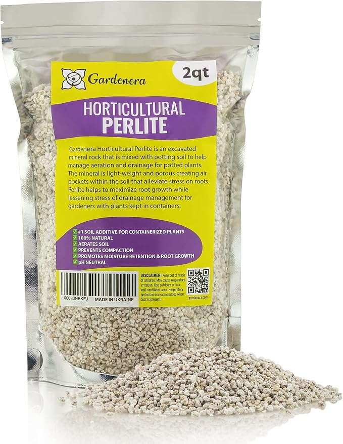 Gardenera Organic Perlite — Medium/Fine Grade Horticultural Soil Amendment for Indoor & Outdoor Container Plants for Drainage Management and Enhanced Growth (3 Quart)