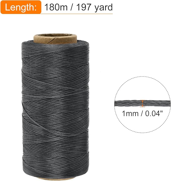 MECCANIXITY Waxed Thread,197 Yard 1mm 210D Flat Wax Thread Polyester Waxed String for Leather Sewing Hand Weaving Book Binding Home Decoration,Deep Gray