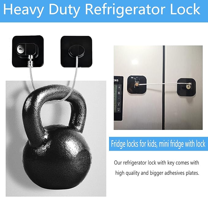 YEYA Upgraded Refrigerator Locks for Adults, Drawer Lock with Key, Cabinet Lock for Baby Proofing 2 Pack Black