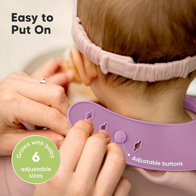 KeaBabies 2-Pack Silicone Baby Bibs for Eating - Sturdy Food-Grade Silicone Bibs for Babies Girl, Boy, Large Food Catcher, Clean & Put On Easily, Waterproof Toddler Feeding Essentials (Amethyst)
