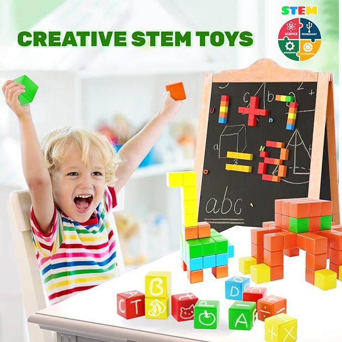 40pcs Magnetic Blocks for Toddler Toys, Magnetic Cubes Building Blocks Classroom Must Haves, STEM Preschool Sensory Magnet Toys for 3 4 5 6 Year Old Boys and Girls