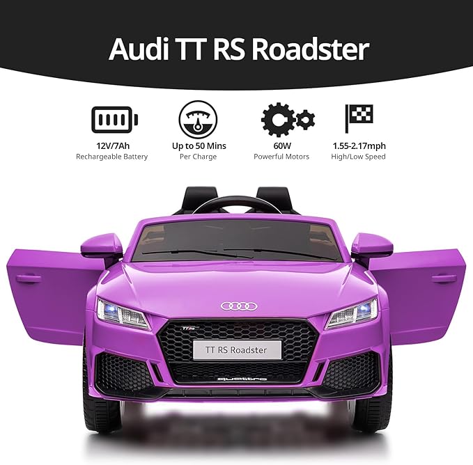 Electric Ride on Car for Kids, Licensed Audi 12V 7Ah Kids Ride-on Toy for Toddlers Girls with Remote, Bluetooth - Purple