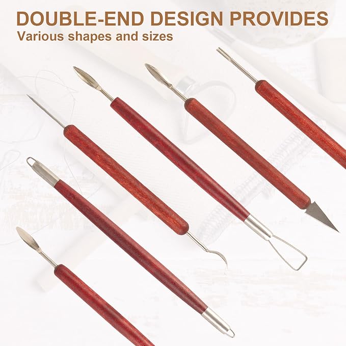 DIYOOHOMY Double-Ended Clay Sculpting Tools Set, 6 Pcs Pottery Carving Tools for Polymer Air Dry Clay, Professional Ceramic Modeling, Trimming, Shaping, DIY Crafts Supplies