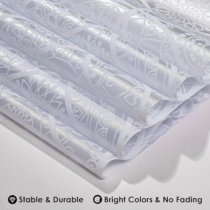 DKTIE Bohemian Decor Stained Glass Window Film with Installation Tools, Two-Way Window Privacy Film, Reduce Glare, Pure White, 17.7 x 118.1 Inch