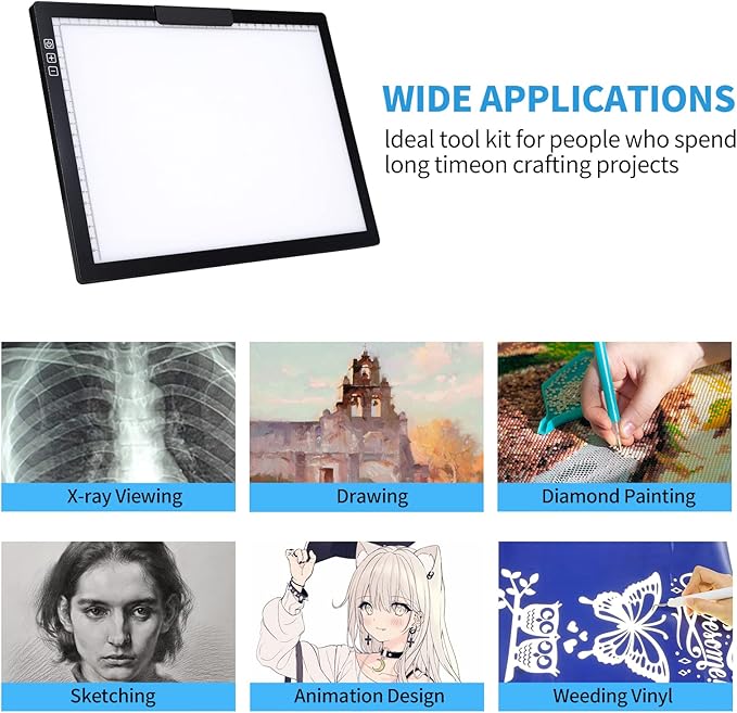Rechargeable A4 Light Pad with Bag, Innovative Stand and Top Clip, Elice Wireless Bright Light Tracing Board Portable Artcraft Tracer Box for Artists, Drawing, Cricut Weeding Vinyl, Diamond Painting