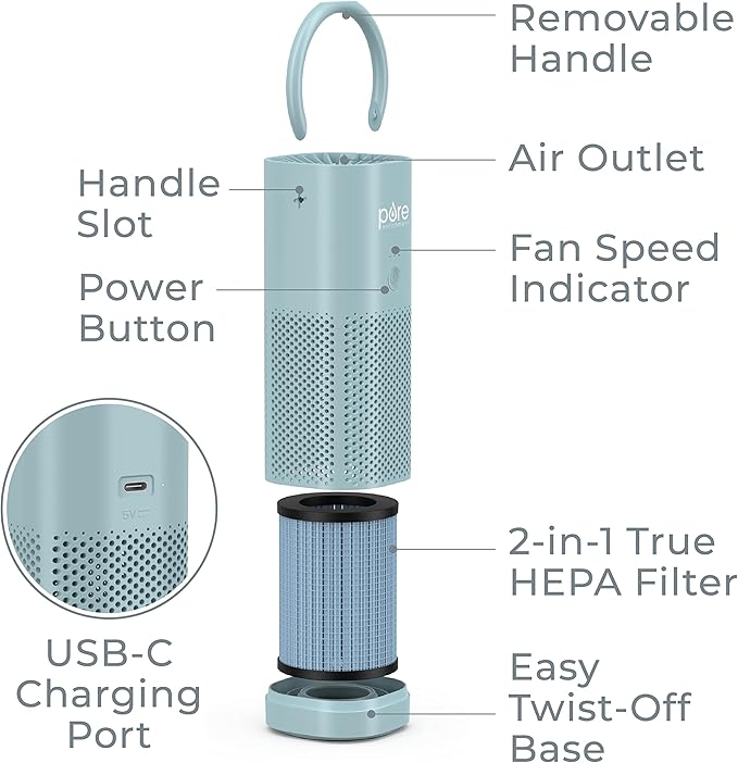 Pure Enrichment® PureZone™ Mini Portable Air Purifier - Cordless True HEPA Filter Cleans Air & Eliminates 99.97% of Dust, Odors, & Allergens Close to You - Cars, School, & Office (Starlight Blue)