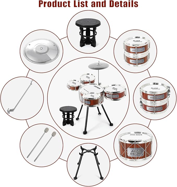 Kids Drum Set, 8 PCS Drum Set for Toddlers 1-3, Kids Jazz Drums Ages 5-7 Musical Instruments Toys for Beginner Boys Girls Gifts -Red