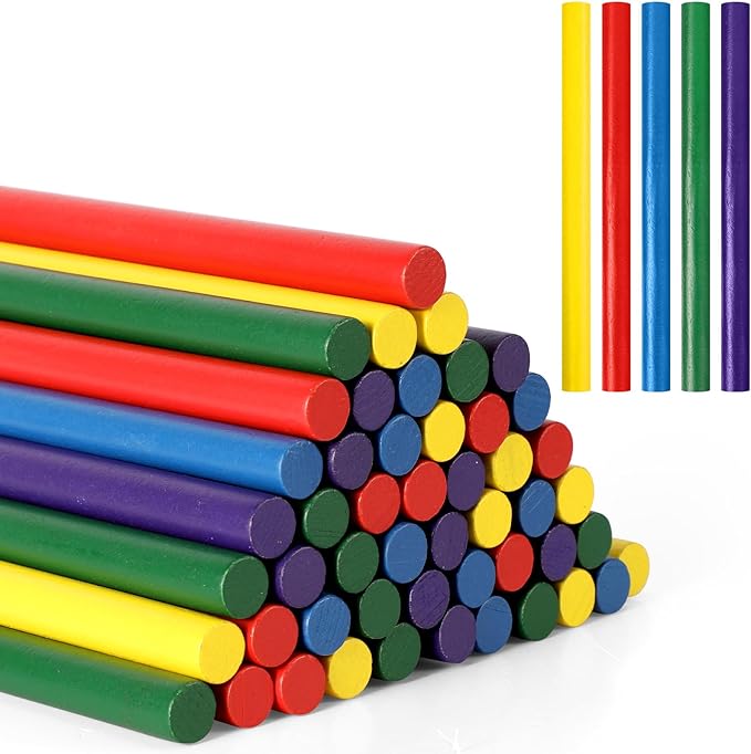 50 Pcs Rhythm Sticks for Kids Classroom Activities, 5 Colors 8 Inch Set of Music Sticks, Wooden Percussion Musical Instruments for Girls and Boys(Bright Color)