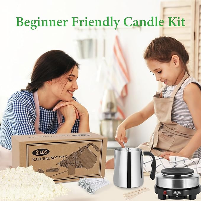 SAEUYVB Candle Making Kit with Wax Melter, Candle Wax for Candle Making - DIY Candle Making Supplies, Including 2lbs Soy Wax Flakes, Melting Pot, Electric Stove,Candle Kit for Adults, Beginnner