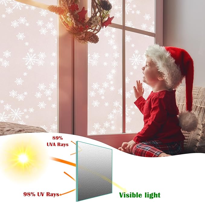 Niviy Privacy Window Film Christmas Decorations Snowflakes Window Clings Decals Stickers Non Adhesive Frosted Glass Film Heat Control 23.6” x 78.7”