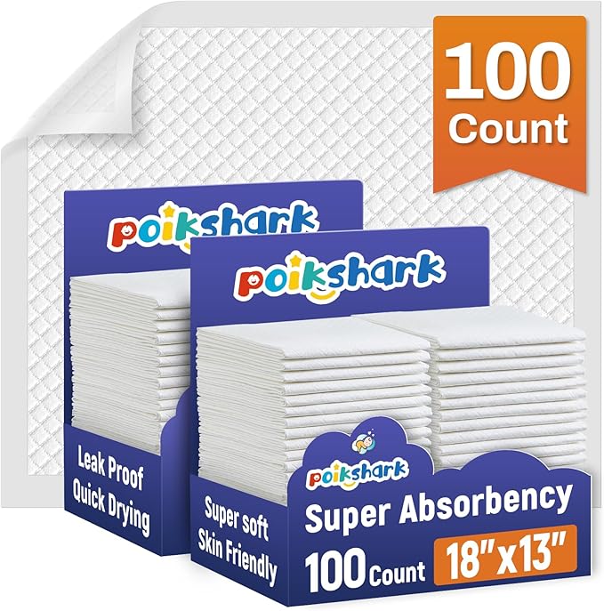 100 Pack Disposable Diaper Changing Pads for Baby Leakproof & Super Absorbency Disposable Underpads Large Toddler Pads Absorbent Fluff Protective Table Pads, Pee Pads for Babies, Kids 18" x 13"