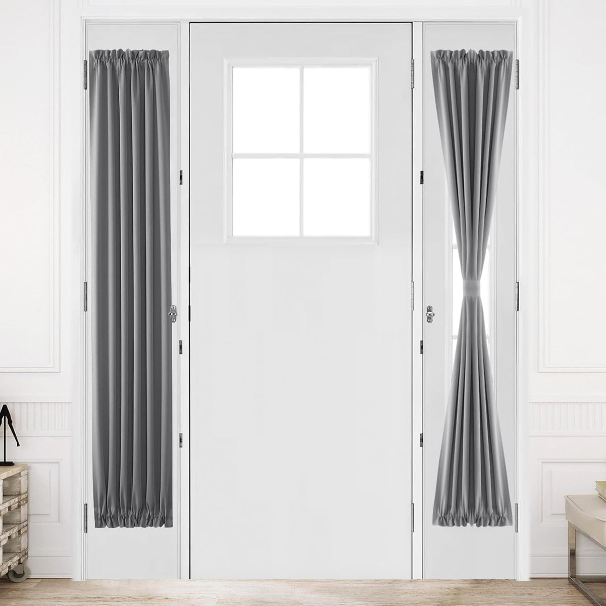 DWCN French Door Curtains – Rod Pocket Thermal Blackout Curtain for Doors with Glass Window, Kitchen and Patio Doors for Privacy, 12 X 72 Inches Long, 1 Curtain Panel with Tieback, Grey