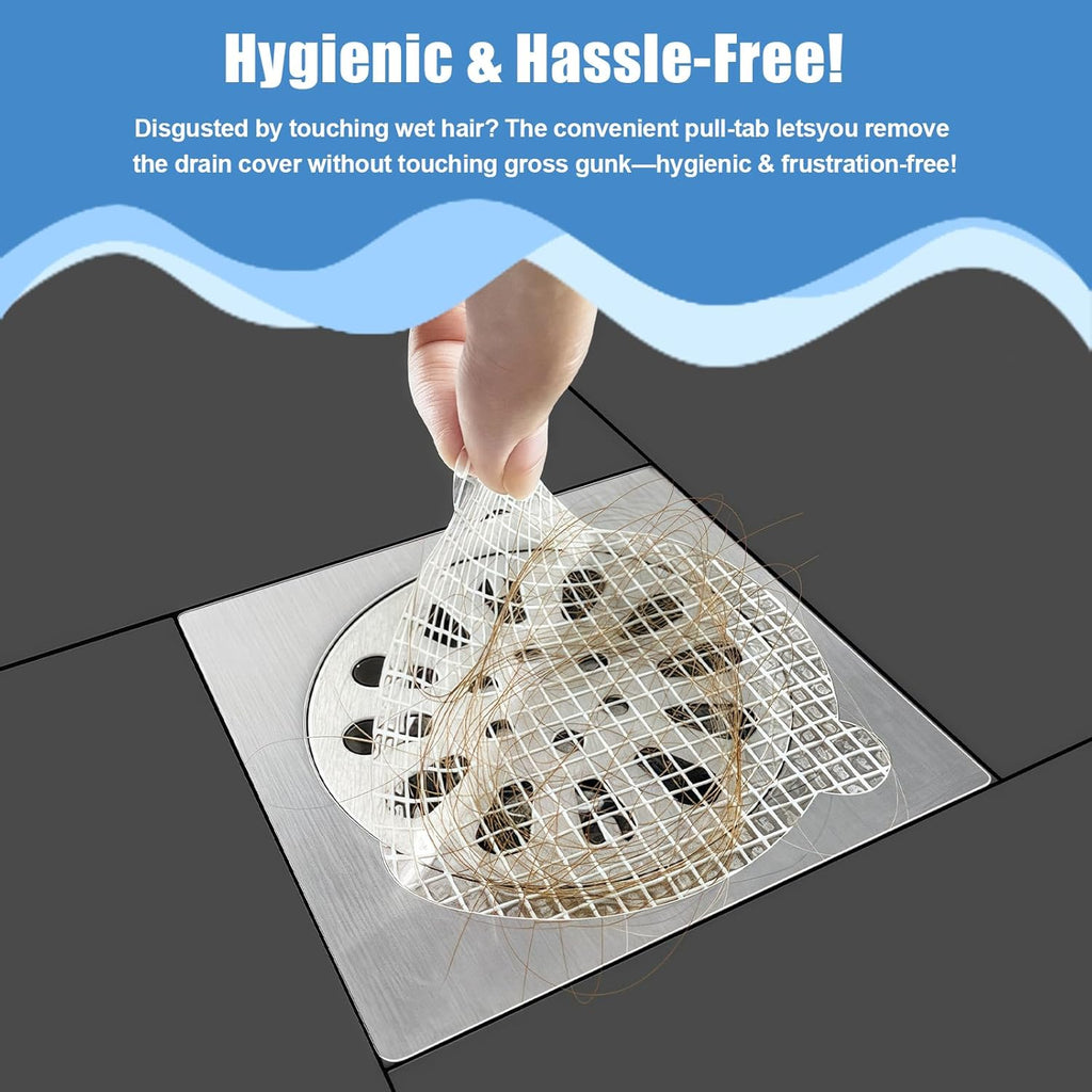 60 Pack Disposable Shower Drain Hair Catcher Hair Trap Drain Covers 4.4” Extra-Wide Mesh Hair Catcher for Shower, Sink, Laundry & Bathtub