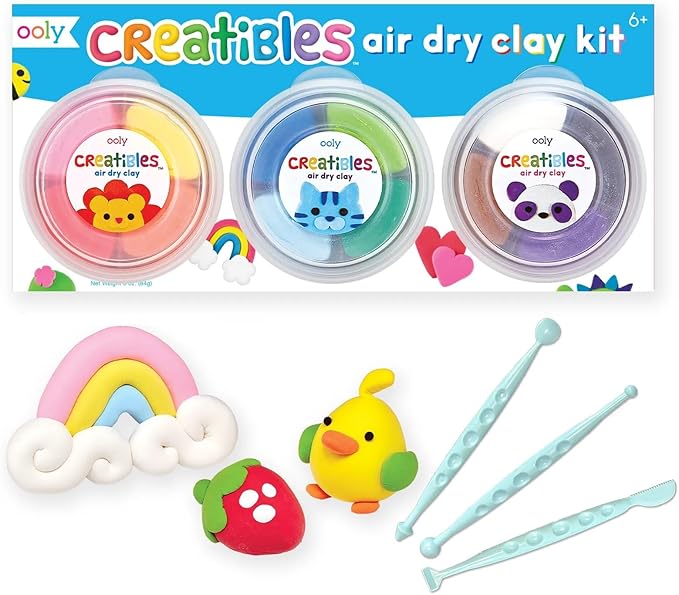 Ooly Air Dry Clay for Kids, 12 Colors Modeling Clay with 3 Shaping Tools, Play Dough Summer Craft Supplies - Creatibles
