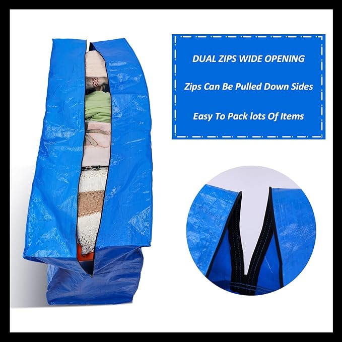 4 Pcs 66 Gallon Large Moving Bags with Zipper and Handles Foldable Storage Duffle Bags Heavy Duty Extra Large Totes for College Dorm Travel Clothes Blankets Bedding (4 Colors)