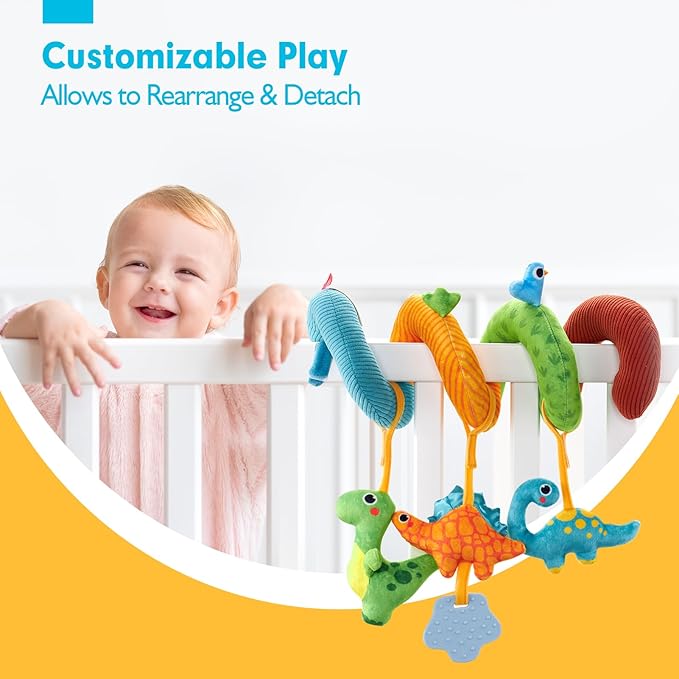 hahaland Car Seat Toys for Babies 0-6 Months Boy - Baby Toys 0-6 Months - Rattle, Mirror, Crinkle, Squeaky, Developmental Carseat Stroller Travel Birthday Gift for Infants