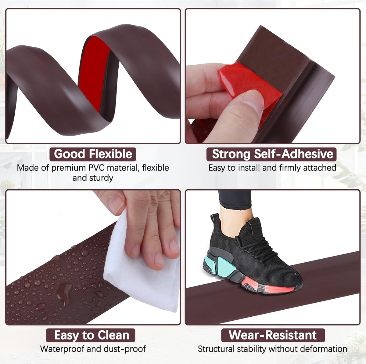Vinyl Door Threshold Flooring Transition Strip Self Adhesive Carpet Edging Strip for Laminate Doorway Edge Threshold from 3/5" to 4/5" (Coffee, 3.3 Ft)