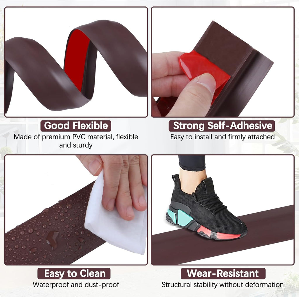 Vinyl Door Threshold Flooring Transition Strip Self Adhesive Carpet Edging Strip for Laminate Doorway Edge Threshold from 1/5" to 2/5" (Coffee, 6.6 Ft)