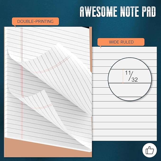 White Legal Note Pads 8.5X 11'', 24 Pack Legal Paper Note Pads, Micro Perforated Wide Ruled Lined Writing Pads 30 Sheets per Notepad Double-Side Printed Legal Note Pad 8.5x11 for Home, Office, School