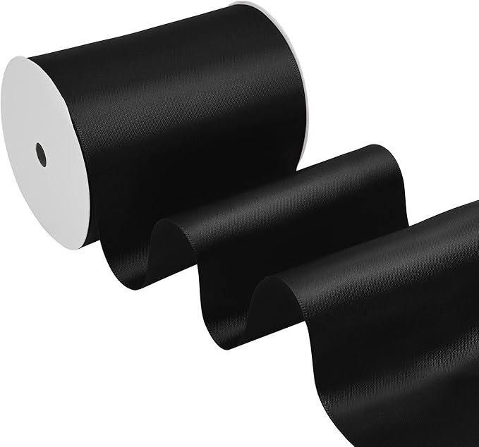 Black Satin Ribbon 4 Inch X 15 Yards Solid Color Double Faced Ribbons Perfect for Crafts Wedding Decor Bow Making Arts Sewing and More