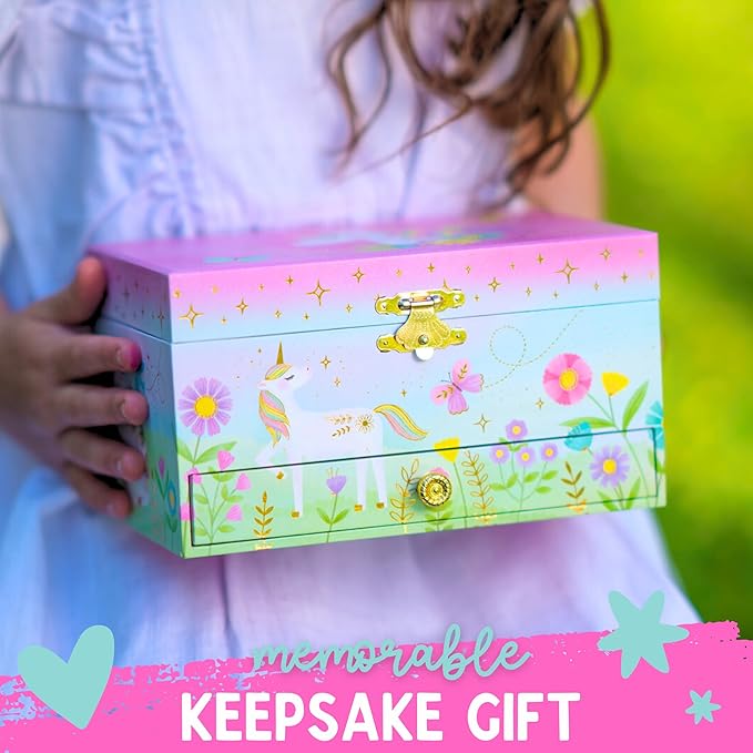 Musical Unicorn Kids Jewelry Box - Girls Jewelry Box with Mirror, Unicorn Toys for Girls Age 4-6