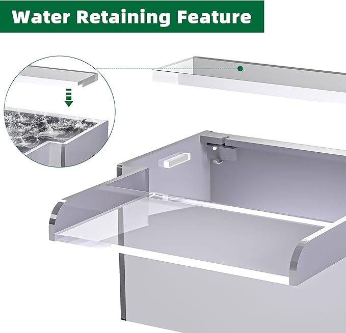 Waterfall Pool Fountain, LONGRUNNEW Transparent Acrylic Pool Waterfall Spillway, 9.06 Inches Pool Water Feature for Garden Patio, Backyard Koi Pond Decor