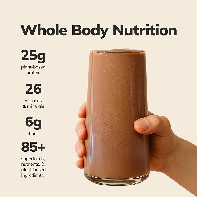 Ka’Chava Whole Body Meal Shake Chocolate 2 lb – Vegan Protein Powder with 85+ Superfoods & Greens – Plant-Based Meal Replacement with Probiotics & Digestive Enzymes – Gluten & Dairy Free (15 Servings)