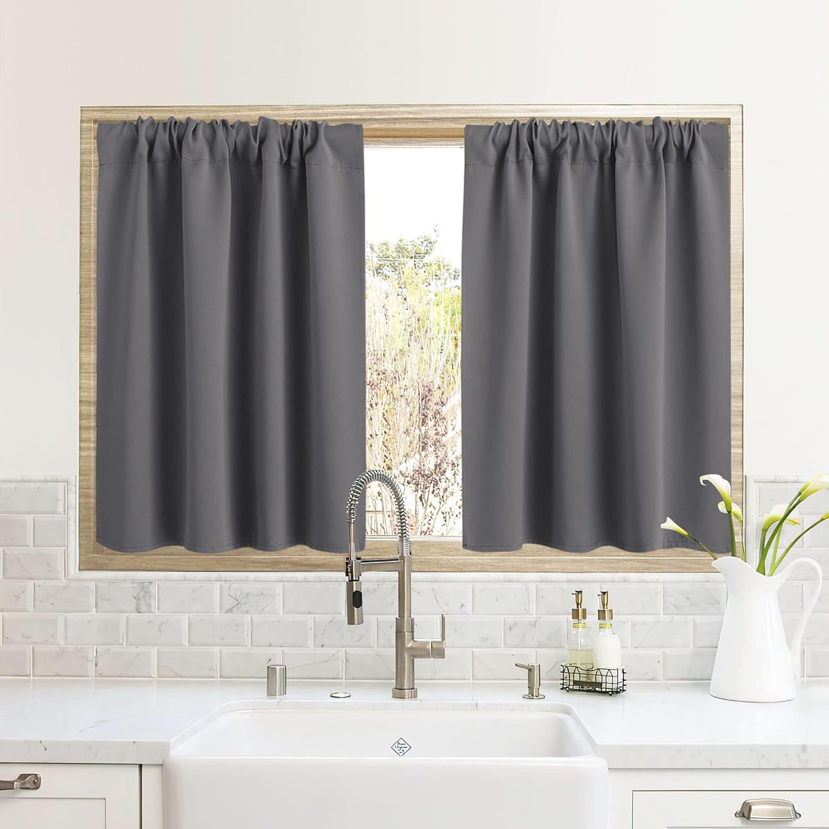 RYB HOME RV Camper Door Window Curtains -Blackout Privacy Curtains & Drapes for Bathroom Bedroom Kitchen Portable Travel Trailer Small Window Decor, W 34 x L 24, Grey, 2 Panels