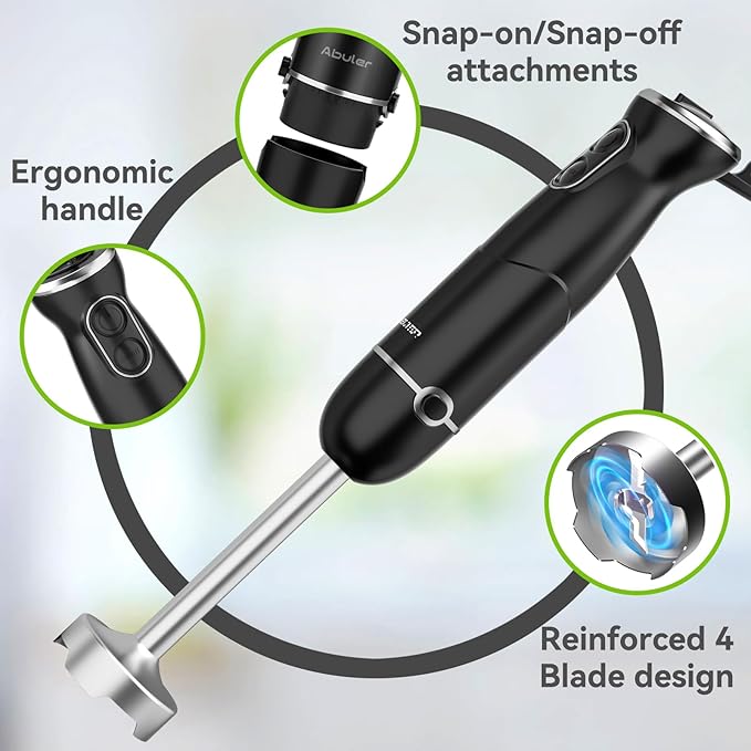 Immersion Blender Handheld Hand Blender, 1000W 5 in 1 Hand Mixer Stick, BPA-Free 12 Speed Handheld Blender 304 Stainless, Mixing Beaker, Chopper, Whisk, Milk Frother, Soup, Smoothies, Baby Food, Sauce