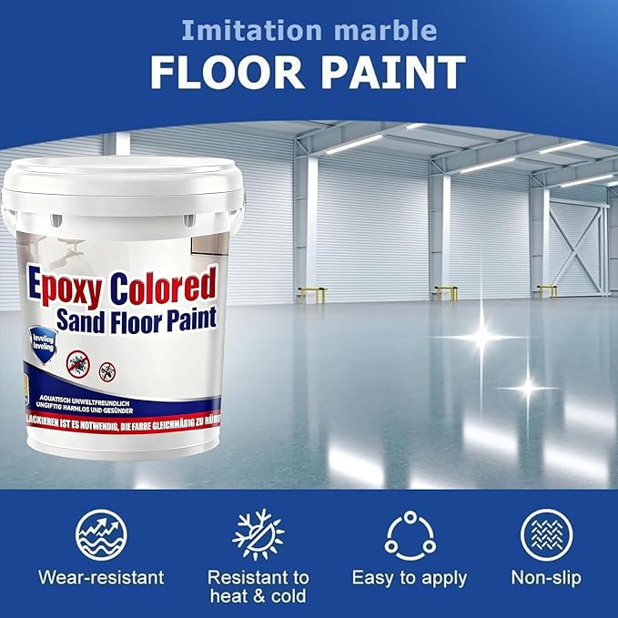 Epoxy Colored Sand Floor Paint, Epoxy Floor Paint for Concrete, High Gloss Marble Effect Coating, Waterproof Non-Slip Concrete Paints, Suitable for Indoor/Outdoor Use (Orange,16 oz/0.5 kg)