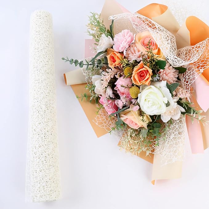 Korean Jacquard Net Mesh Openwork Floral Wrapping Paper 1 Roll Florist Supplies Flower Bouquet Wrapping Paper Floral Supplies for Fresh Flowers, 50cm x 5 Yard (Korean Pink)
