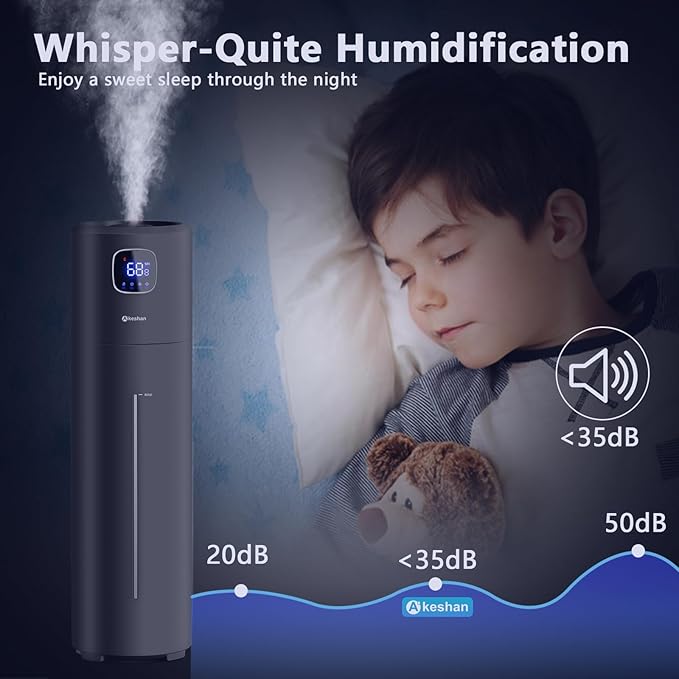 Large Humidifiers for Bedroom, 9L/2.5Gal Ultrasonic Cool Mist, Easy Clean with 350ML/H Large Mist Speed, Quiet Tower, Suitable for Kids Room Plant Yoga (Black)