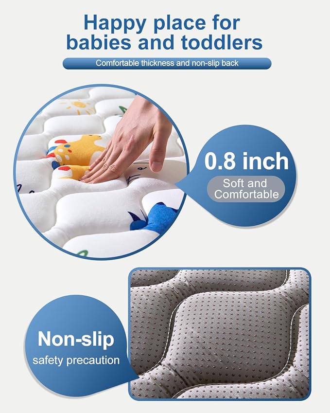 Odorless Premium Foam Baby Play Mat 47" x 47", Soft Microfiber Fabric Crawling Mat for Floor- Comfortable and Hypoallergenic, Non-Slip Cushioned Floor Playpen mat for Infants,Babies,Toddlers