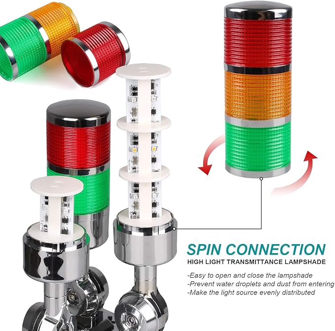 12-24V LED Stack Tower Lights, Industrial Warning Lights, Andon Lights, Column Signal Tower Indicator Lamp Beacon, Continuous/Flashing Light Switchable, 1 Layer (with Buzzer)