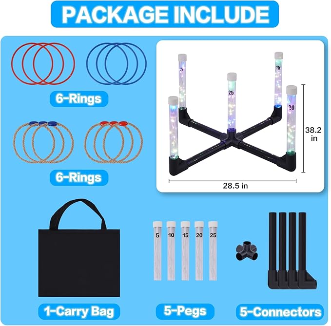 Outdoor Games Ring Toss Games Glow in Dark, Yard Games for Adults and Family