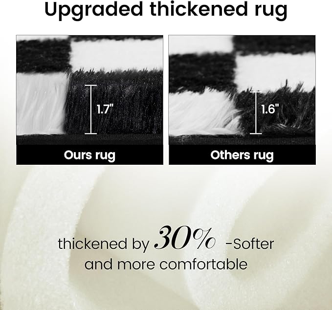 Super Soft Rug for Bedroom, 8x10 Ft Black and White Area Rug Classic Checkered Shaggy Anti-Skid High Pile Soft Fluffy Rug Fuzzy Carpet for Living Room Bedroom Kids Room Nursery, Dorm Home Decor