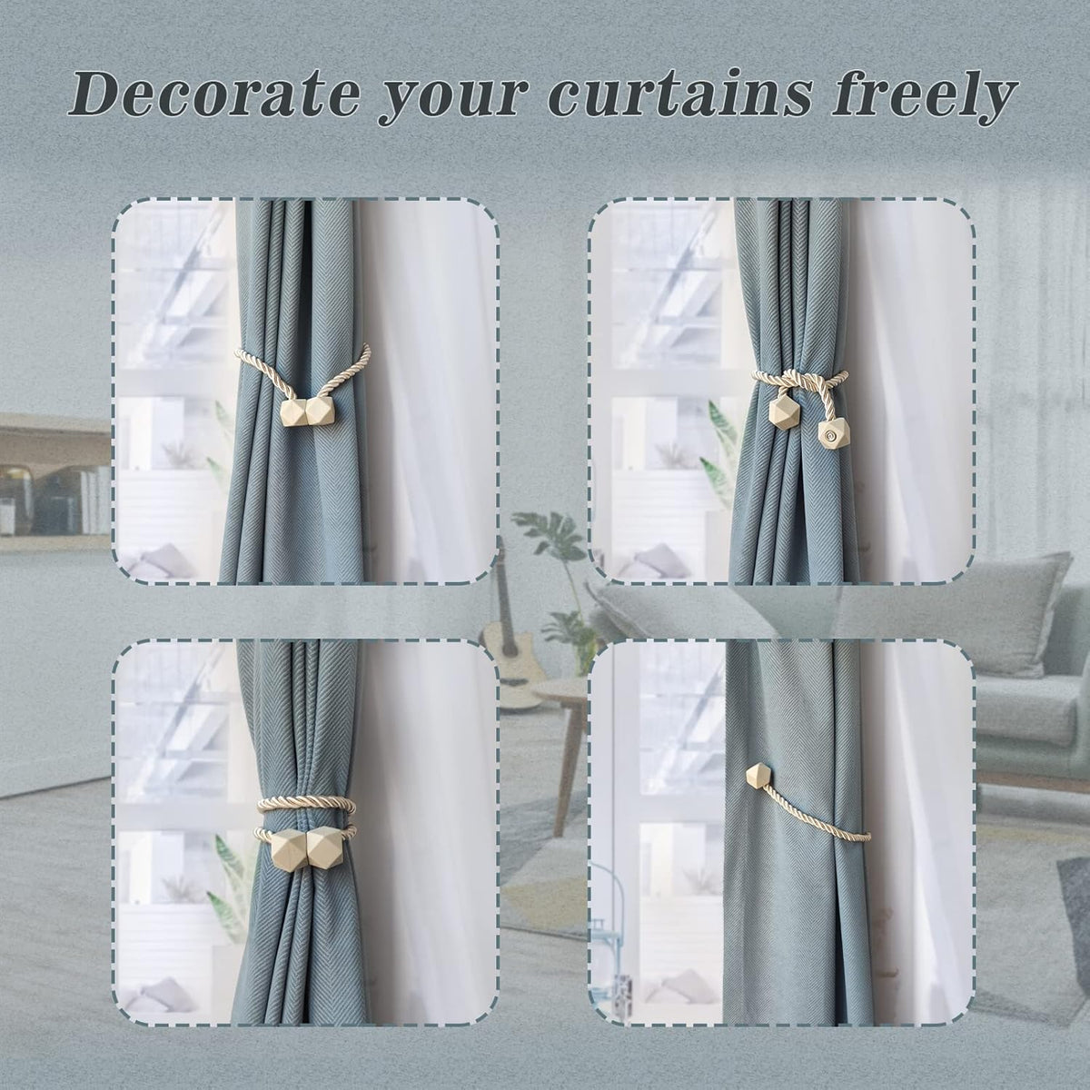 Hion Magnetic Curtain Tiebacks Beige 2pcs, Curtain Tiebacks Buckles Holdbacks Holders Hooks Clip for Home Bedroom Office Decorative Curtain