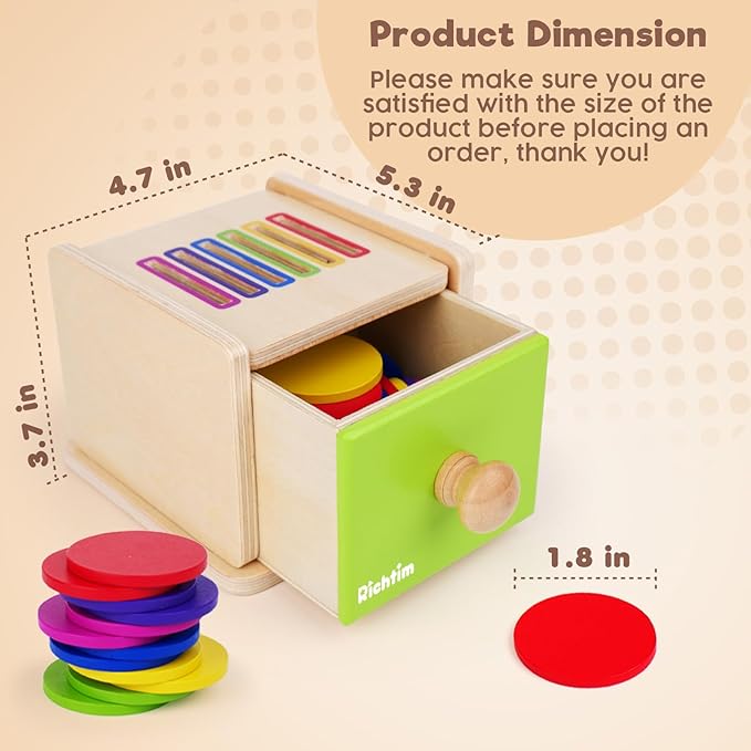 Montessori Toys for 1-3 Year Old: Color Sorting Wooden Drawer Box Toy for Toddlers, Object Permanence and Fine Motor Sensory Toy, 12-18 Months Busy Board Matching Game for Baby Boys and Girls Gifts