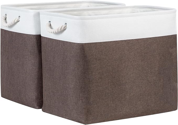 Bidtakay Baskets for Organizing Set of 2 Extra Large Fabric Storage Bins 17x12x15 in Collapsible Laundry Baskets Blanket Basket with Soft Handles Rustic Decorative Stair Basket Dog Toy Bins