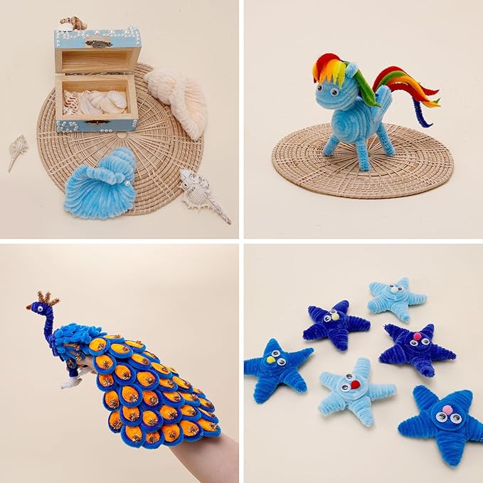 Caydo 500 Pieces Blue Pipe Cleaners, Chenille Stems, Pipe Cleaner Crafts for DIY Art and Craft Projects Creative Gift Party Decorations
