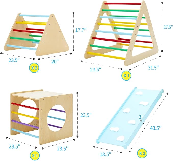 GOME Set of 7 Baby Triangle Climbing Gym Toys Indoor for Toddler Set, 1 Square and 3 Triangle Climber with 3 Ramp for Climbing Sliding and Walking, 7 in 1 Toddler Play Equipment for Indoor Playground