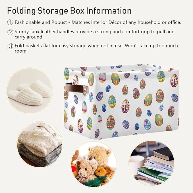 Easter Storage Basket Cube Storage Bins Organizer Bag Collapsible Closet Shelf Baskets with handle for Baby Cloth Pet Toy Book 14.2×10.2×8.3 IN