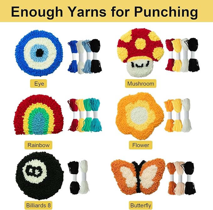 Anidaroel Punch Needle Coaster Kit, Punch Needle Kits for Adults Beginners Include 6 Pattern Tufted Coasters with Adhesive Felt Yarns, Hoops, Tools, Coaster DIY Needle Punch Craft