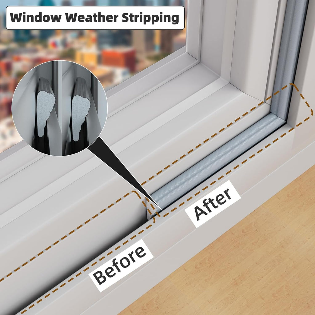 9.8 Ft Weather Stripping Seal Strip for Doors/Windows,Soundproofing Window Insulation Draft Stopper for Winter, Selfadhesive Foam Weather Strip for Door Frame,Door Gap Filler Noise Blocker(Gray)