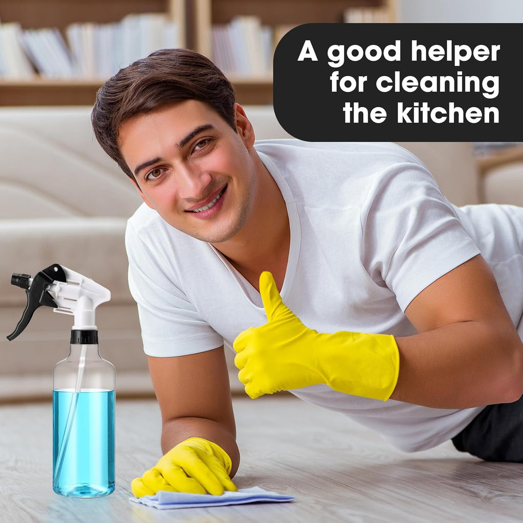 Eccliy 12 Pcs 16 Oz Plastic Spray Bottle, Adjustable Empty Reusable Sprayer for Cleaning, Planting, Water, Bathroom and Kitchen, BBQ, Commercial and Residential(Black,Clear)