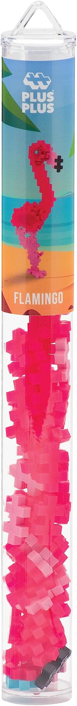PLUS PLUS 3D Animal Figurine Building Block Set, 70 Mini Interlocking Puzzle Pieces, Fun STEM Toys for Kids - Flamingo Mini Maker Tube