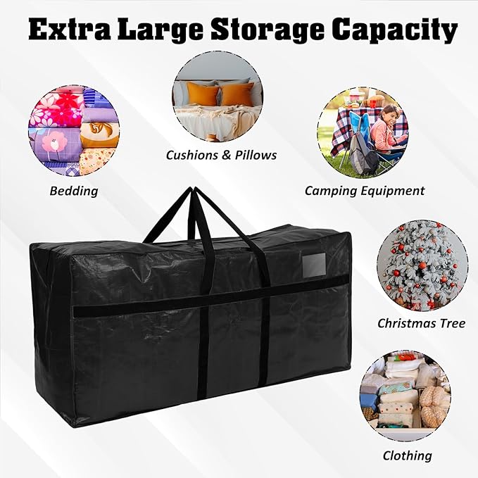 4 Pcs 149 Gallon Large Moving Bags with Zipper and Handles Foldable Storage Duffle Bags Heavy Duty Extra Large Totes for College Dorm Travel Clothes Blankets Bedding Moving (Black)