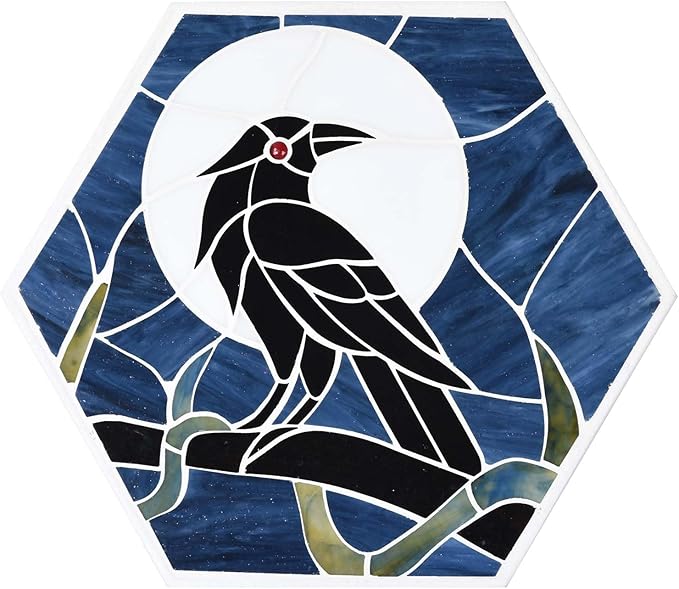 Bieye MSS004 Tiffany Style Stained Glass Mosaic Decorative Stepping Stone for Garden Decor (Raven, 13" Hexagonal)