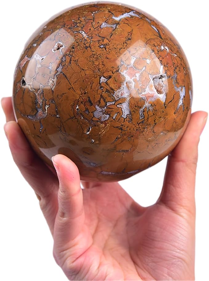 JIC Gem Natural Large Healing Crystal Sphere Ball Yellow Agate Crystal Decorative Ball with Display Stand Chakra Meditation Fengshui (100-110mm)