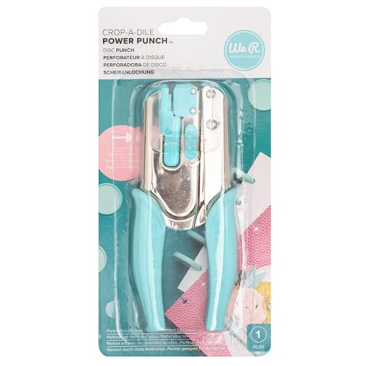 We R Memory Keepers Crop-A-Dile Disc Power Punch Blue, Comfort Handle, Scrapbooking Tool, Compatible for Most Tin, Metal, Craft Paper, Leather, Fabric